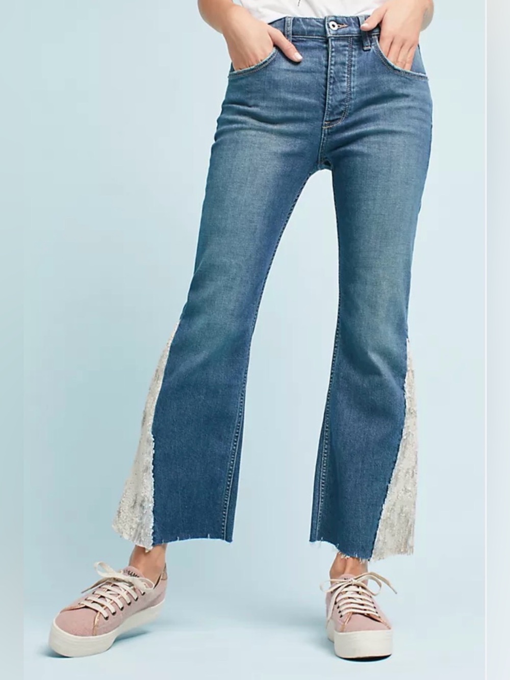 Pilcro Anthropologie High-Rise Sequined Flare Jeans Size 32 Denim - Picture 4 of 14
